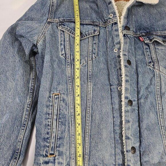 Vintage Levis Men's Denim Jacket Size L Sherpa Lined Stone Washed Trucker Coat - Picture 6 of 8